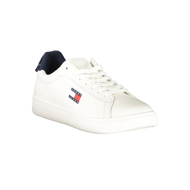 Tommy Hilfiger Baskets Cuir Blanc, Accents Bleus, Logo Iconique - Tommy Hilfiger | Hollys Men