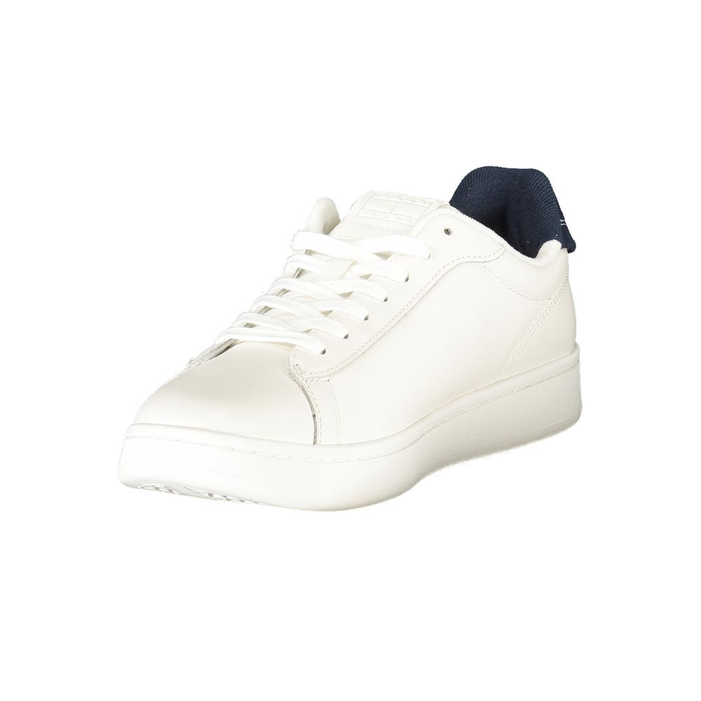 Tommy Hilfiger Baskets Cuir Blanc, Accents Bleus, Logo Iconique