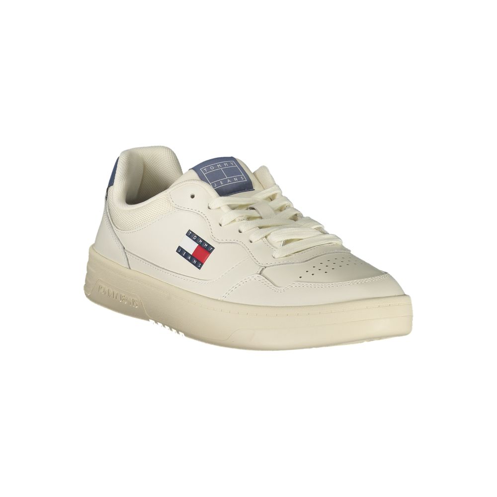 Tommy Hilfiger Baskets Cuir Blanc, Accents Bleu, Semelle Amovible