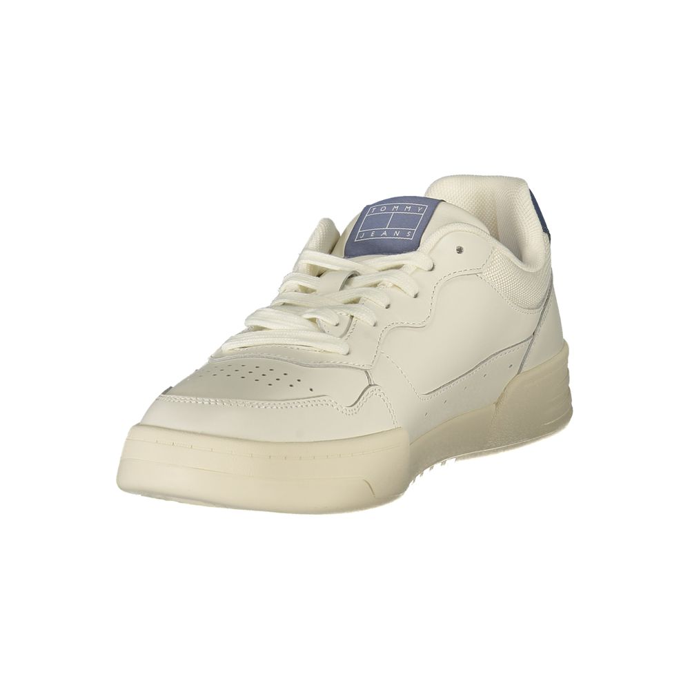 Tommy Hilfiger Baskets Cuir Blanc, Accents Bleu, Semelle Amovible