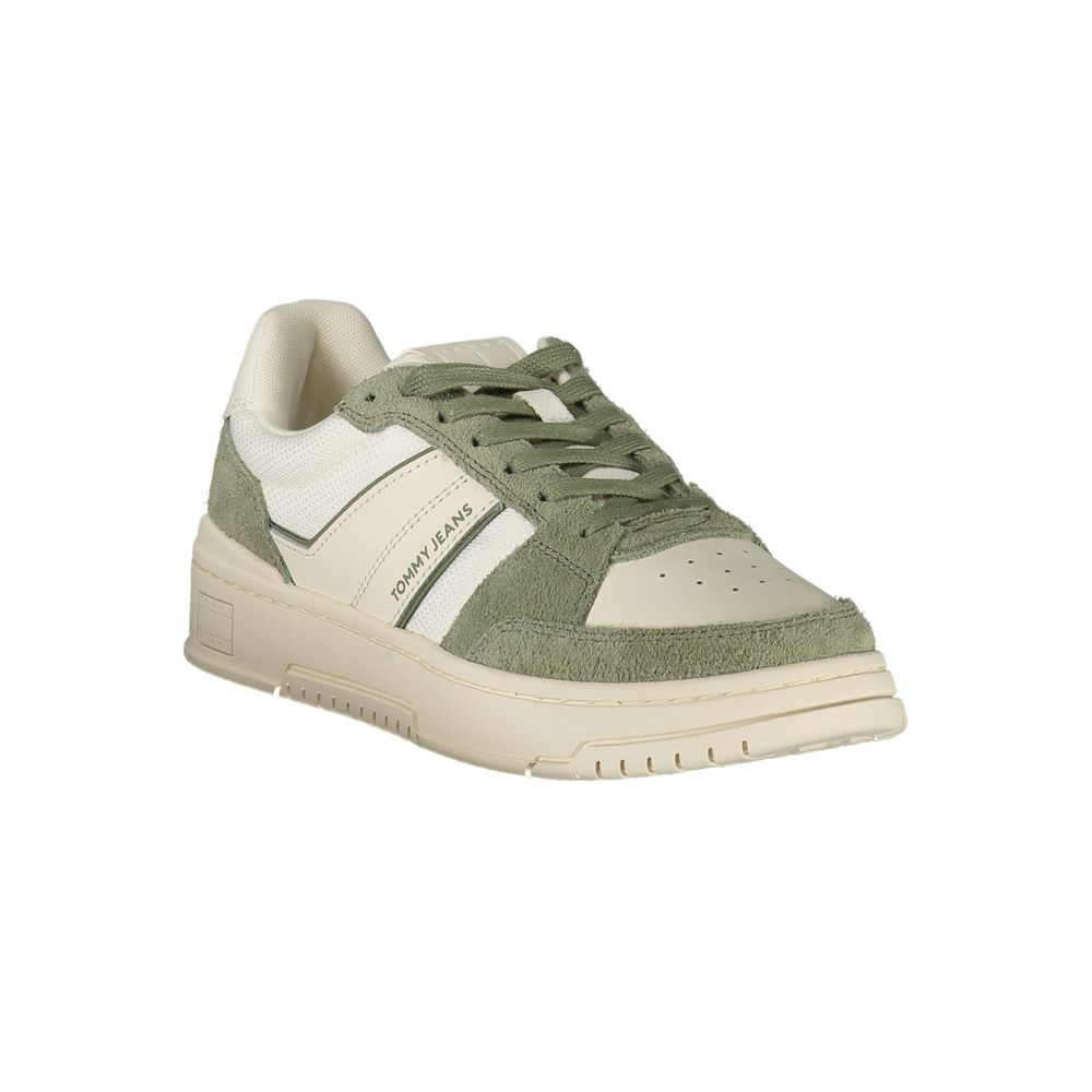Tommy Hilfiger Baskets Cuir Blanc, Détails Verts, Logo Emblématique