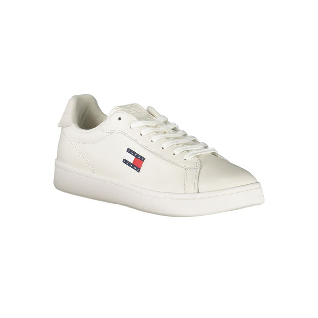 Tommy Hilfiger Baskets Cuir Blanc, Accents Gris, Logo Iconique - Tommy Hilfiger | Hollys Men
