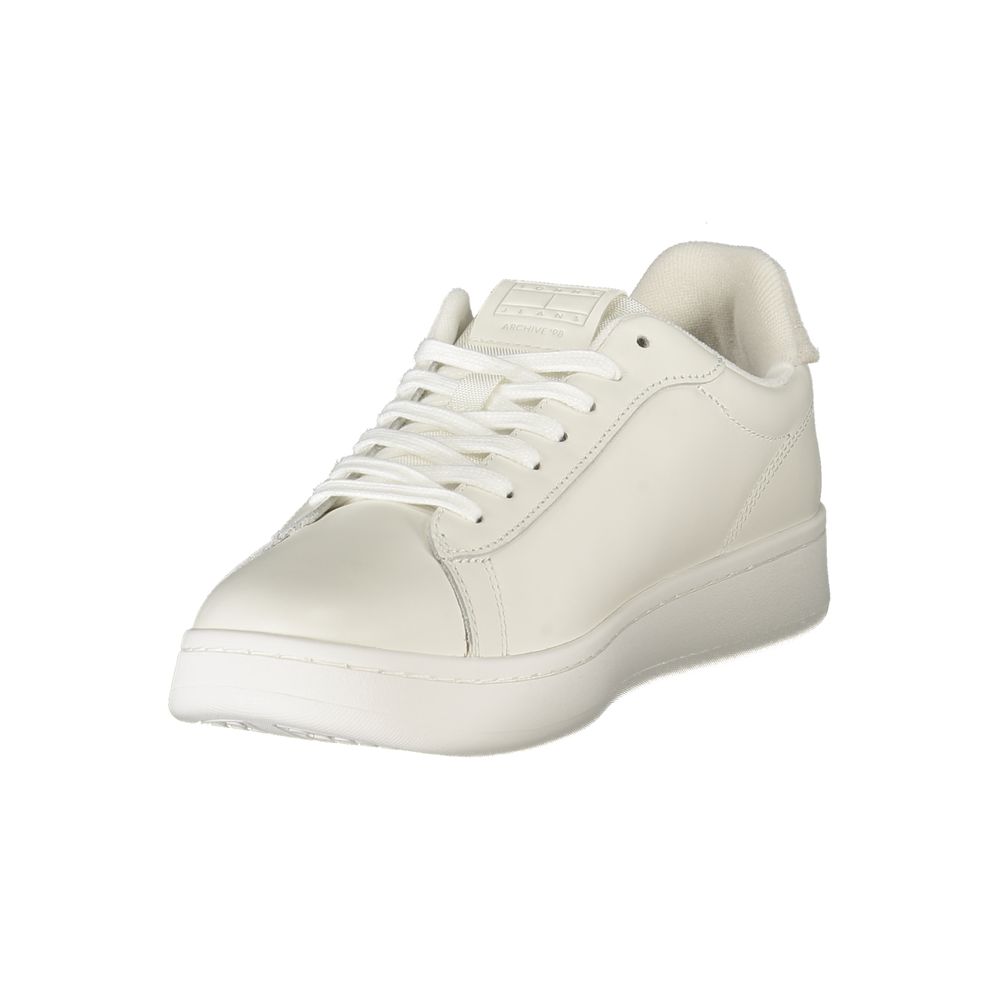Tommy Hilfiger Baskets Cuir Blanc, Accents Gris, Logo Iconique