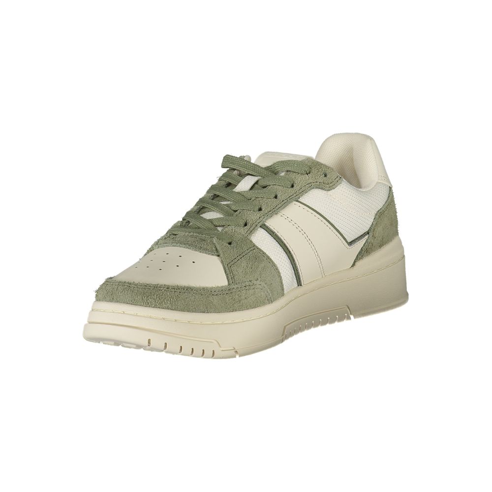 Tommy Hilfiger Baskets Cuir Blanc, Détails Verts, Logo Emblématique
