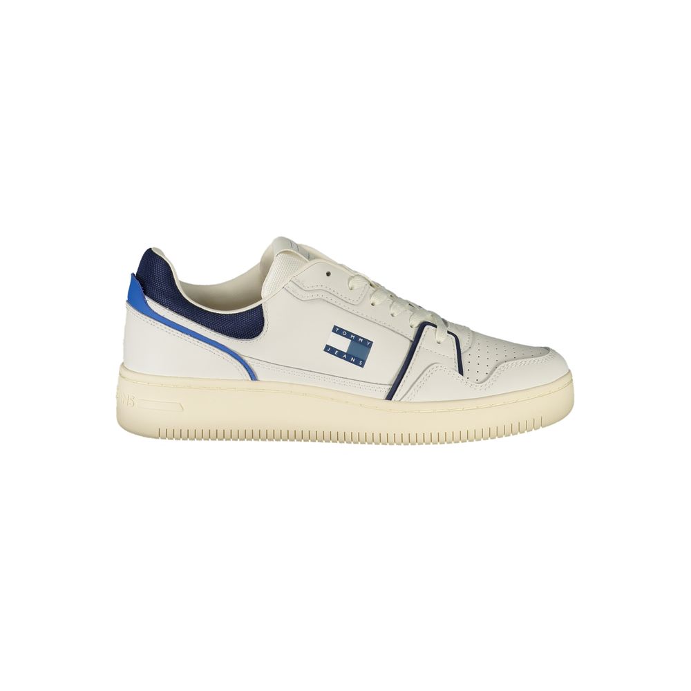 Tommy Hilfiger Baskets Cuir Blanc, Accents Bleus, Logo Iconique