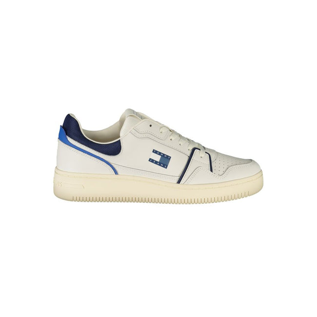 Tommy Hilfiger Baskets Cuir Blanc, Accents Bleus, Logo Iconique - Tommy Hilfiger | Hollys Men