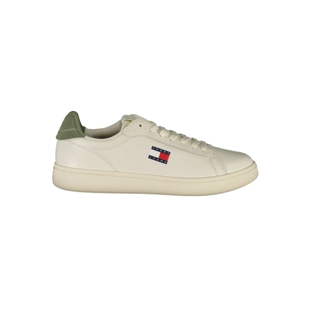 Tommy Hilfiger Baskets Cuir Blanc, Détails Verts, Semelle Amovible