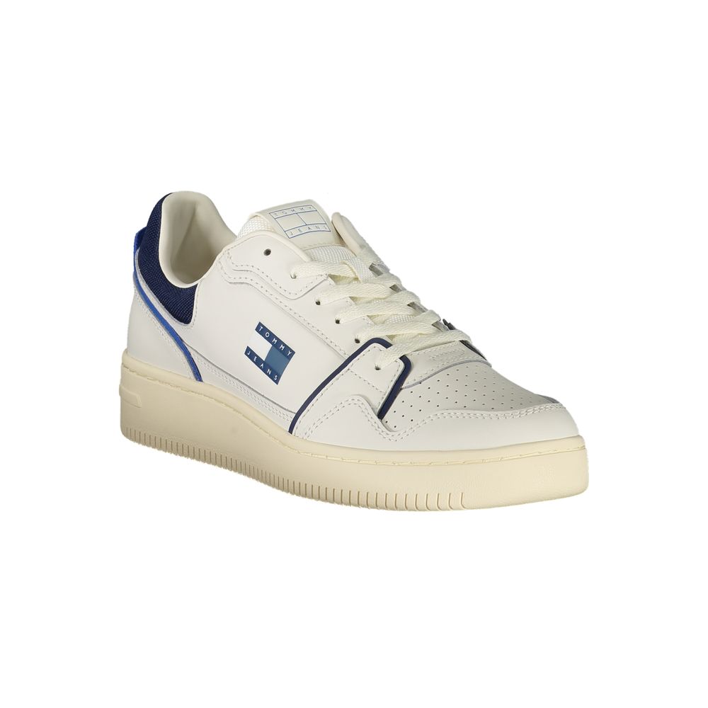 Tommy Hilfiger Baskets Cuir Blanc, Accents Bleus, Logo Iconique