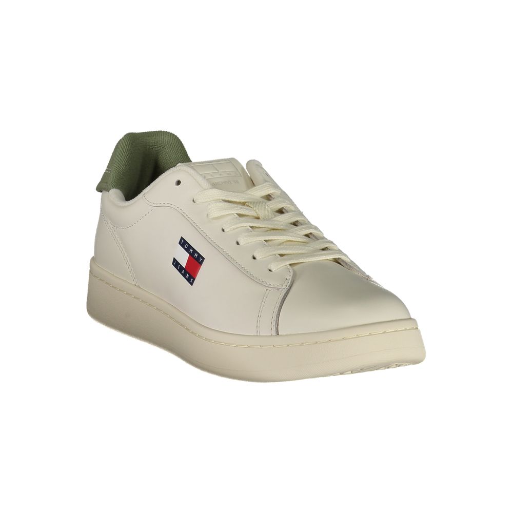 Tommy Hilfiger Baskets Cuir Blanc, Détails Verts, Semelle Amovible