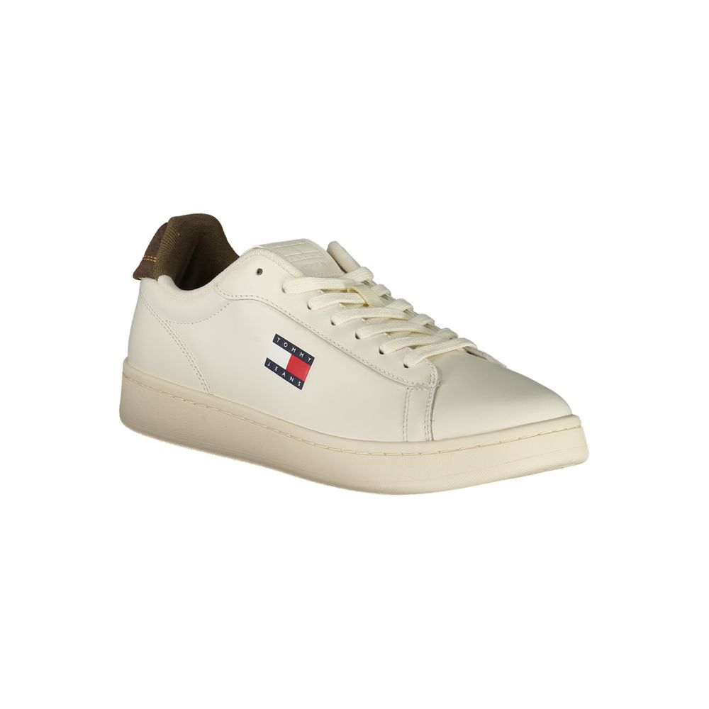 Tommy Hilfiger Baskets Cuir Blanc, Détails Marron, Logo Iconique