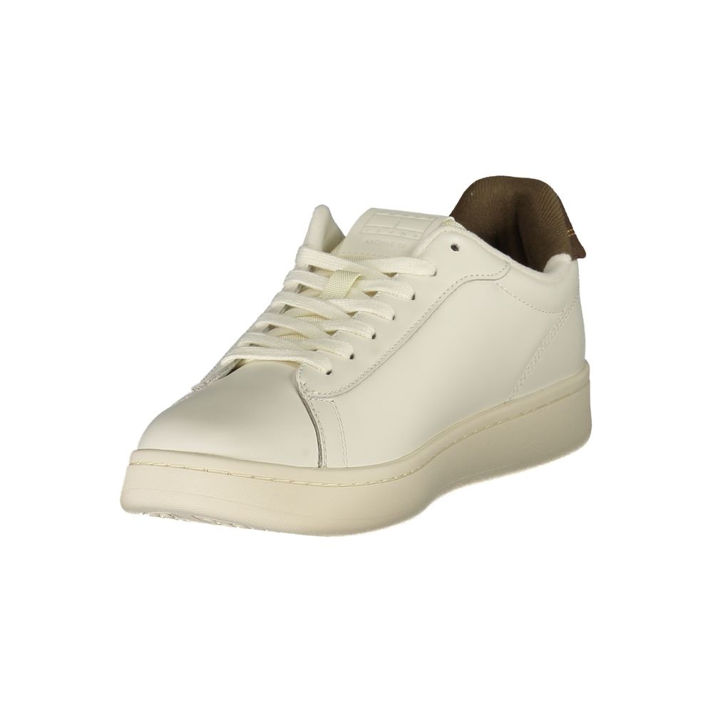 Tommy Hilfiger Baskets Cuir Blanc, Détails Marron, Logo Iconique