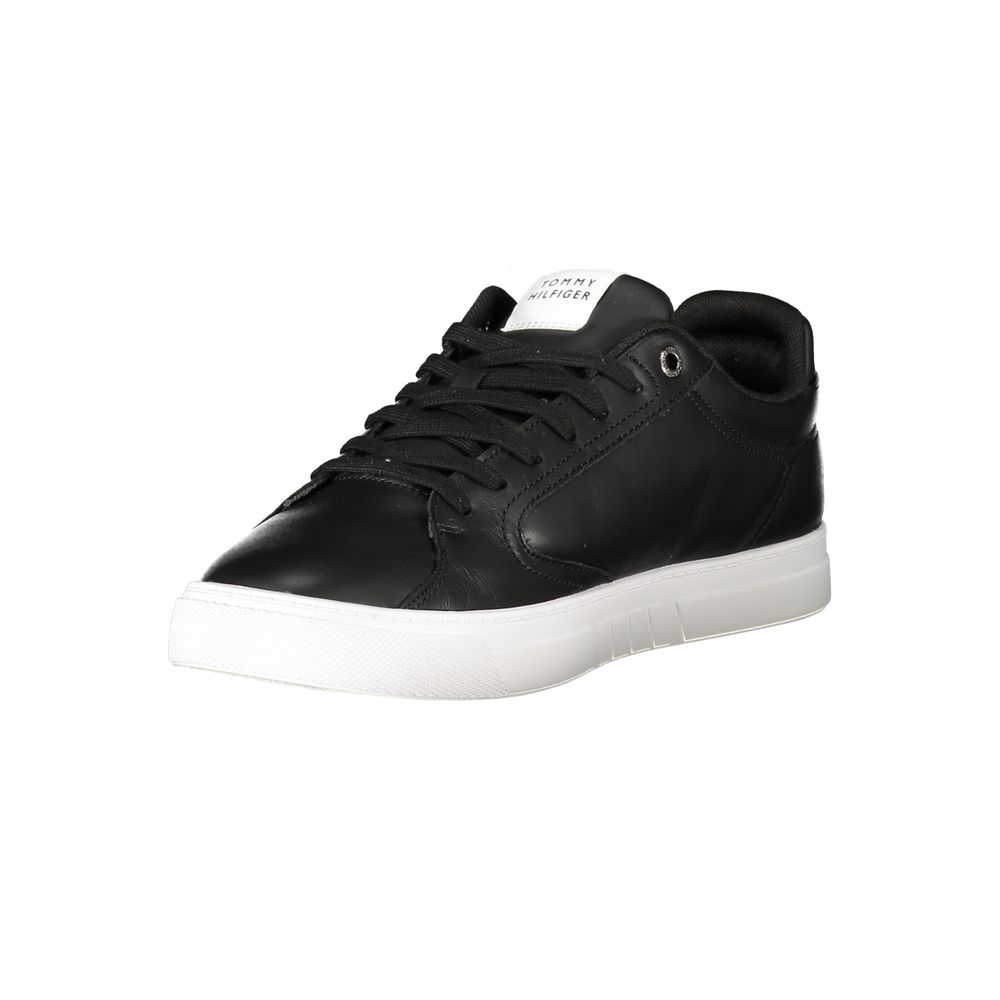 Tommy Hilfiger Baskets Cuir Noir, Semelle Amovible, Logo Iconique