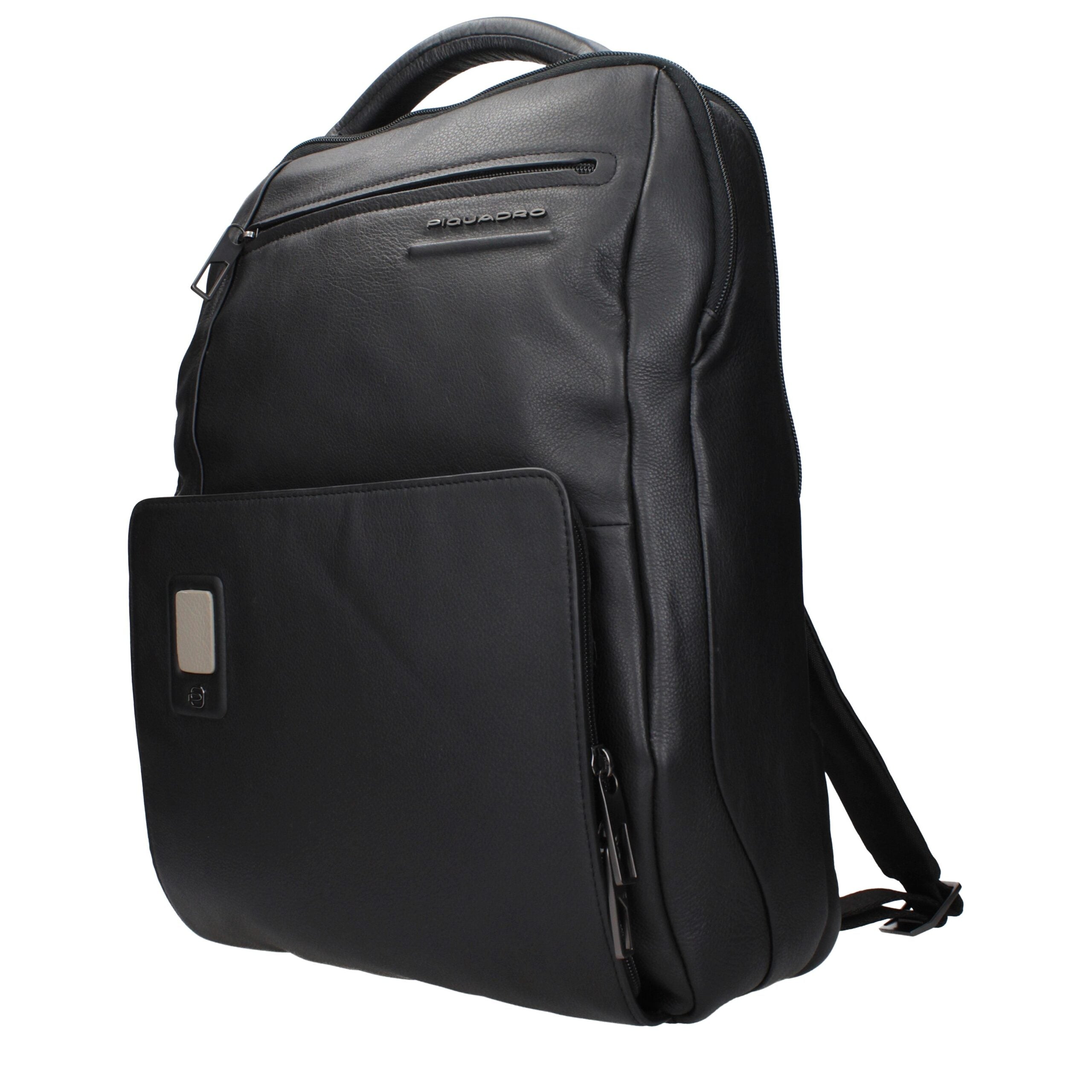 Piquadro Sac à dos cuir noir, compartiment PC, bretelles ajustables