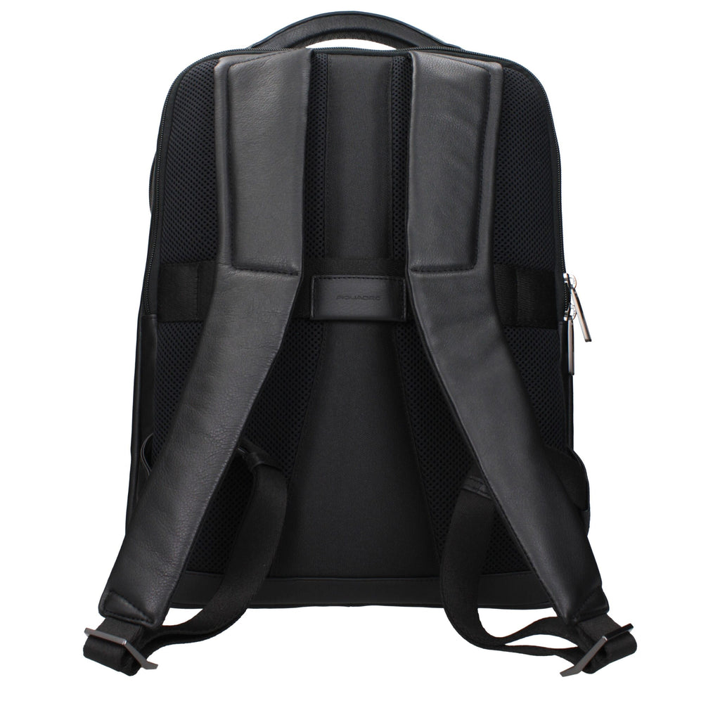 Piquadro Sac à dos cuir noir, compartiment PC, bretelles ajustables