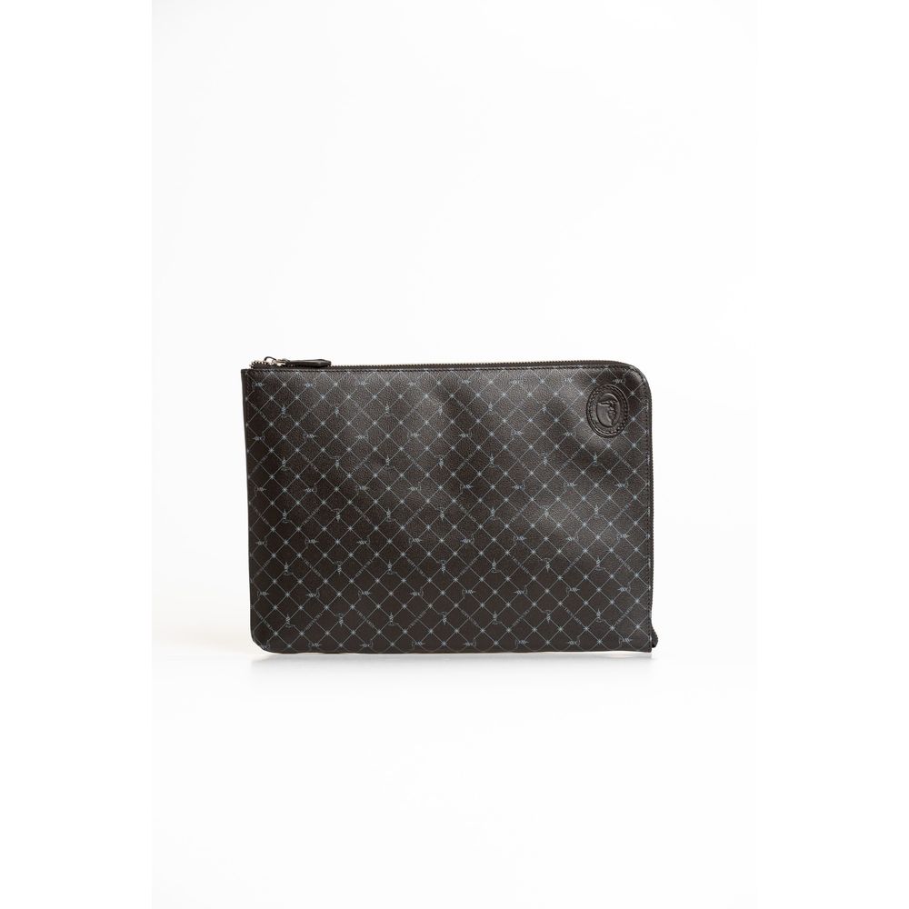 Trussardi Sacoche bandoulière cuir noir, logo italien, compartiments
