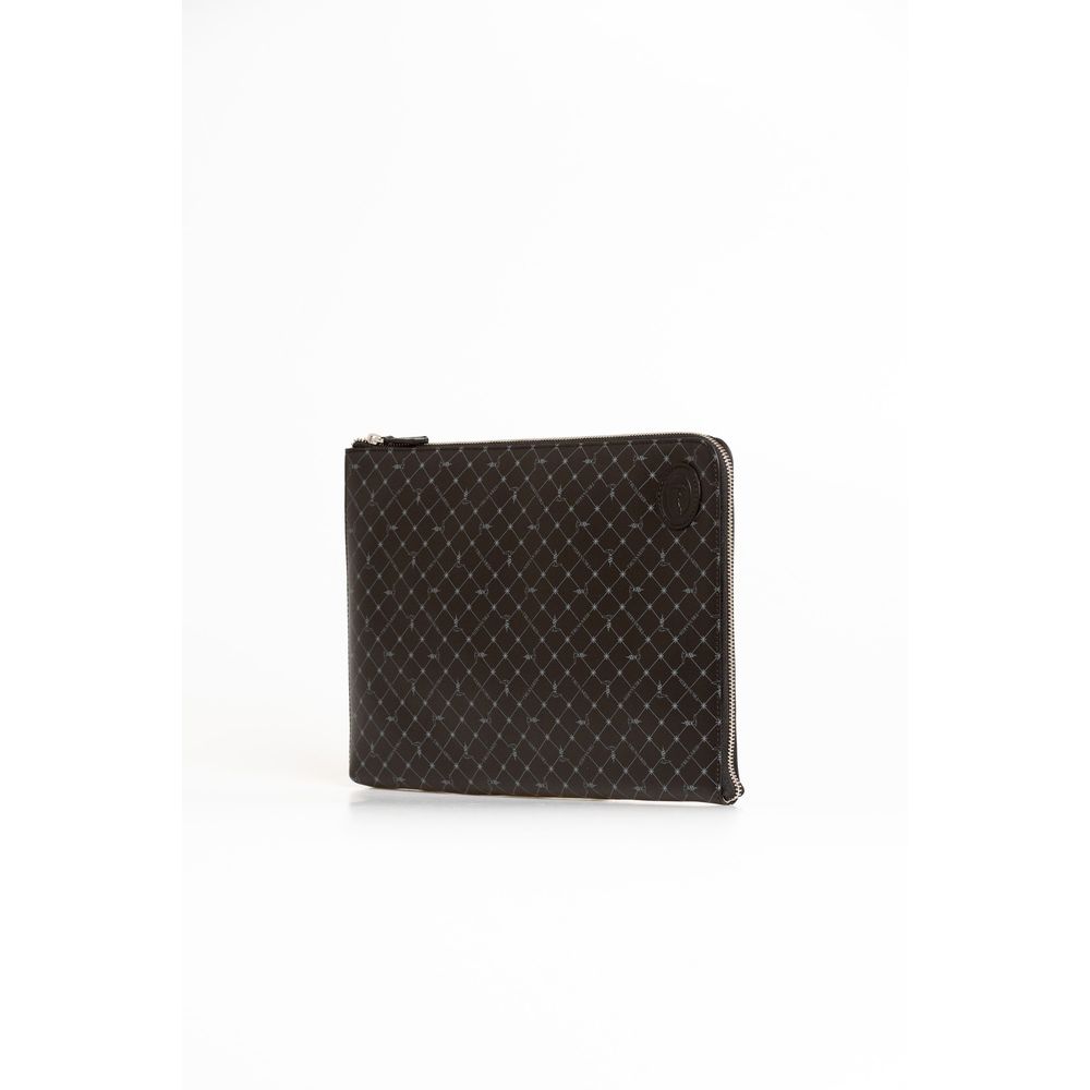 Trussardi Sacoche bandoulière cuir noir, logo italien, compartiments