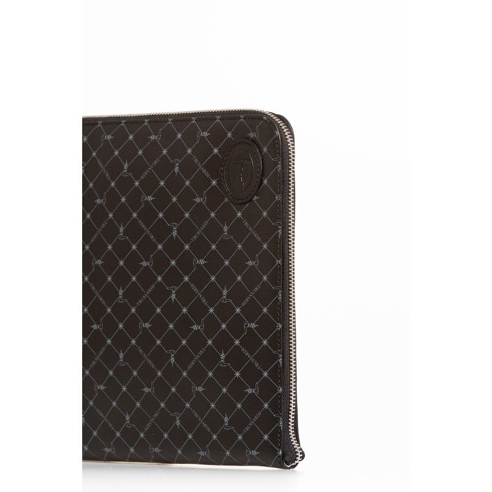 Trussardi Sacoche bandoulière cuir noir, logo italien, compartiments