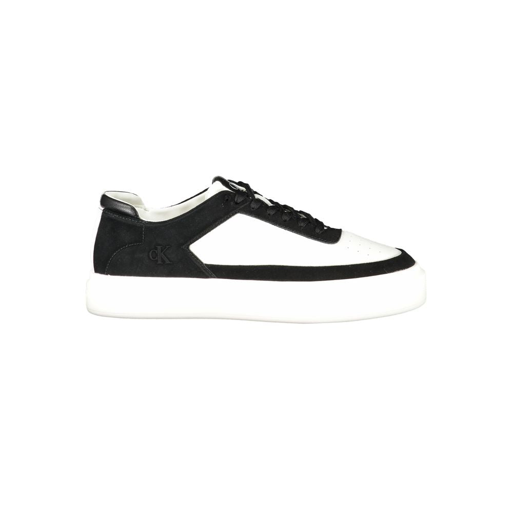Calvin Klein Baskets Cuir Blanc, Logo Noir, Semelle Amovible