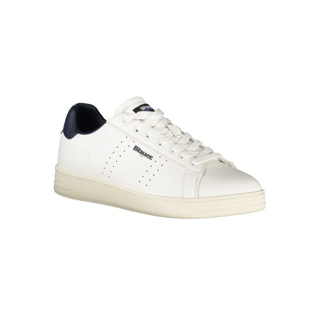 Blauer Baskets Cuir Blanc, Détails Bleus, Logo Emblématique - Blauer | Hollys Men