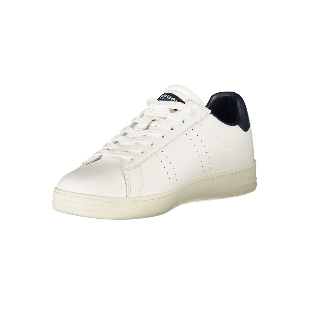 Blauer Baskets Cuir Blanc, Détails Bleus, Logo Emblématique