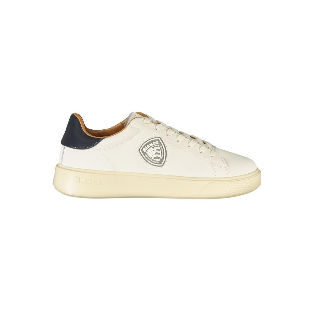 Blauer Baskets Cuir Blanc, Accents Bleus, Semelle Contrastée