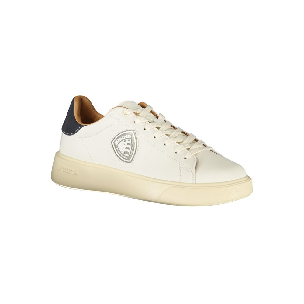 Blauer Baskets Cuir Blanc, Accents Bleus, Semelle Contrastée