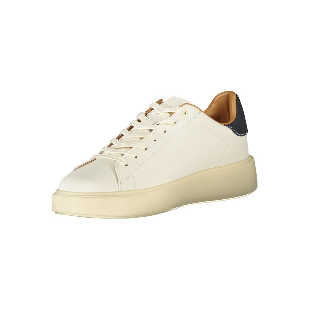Blauer Baskets Cuir Blanc, Accents Bleus, Semelle Contrastée
