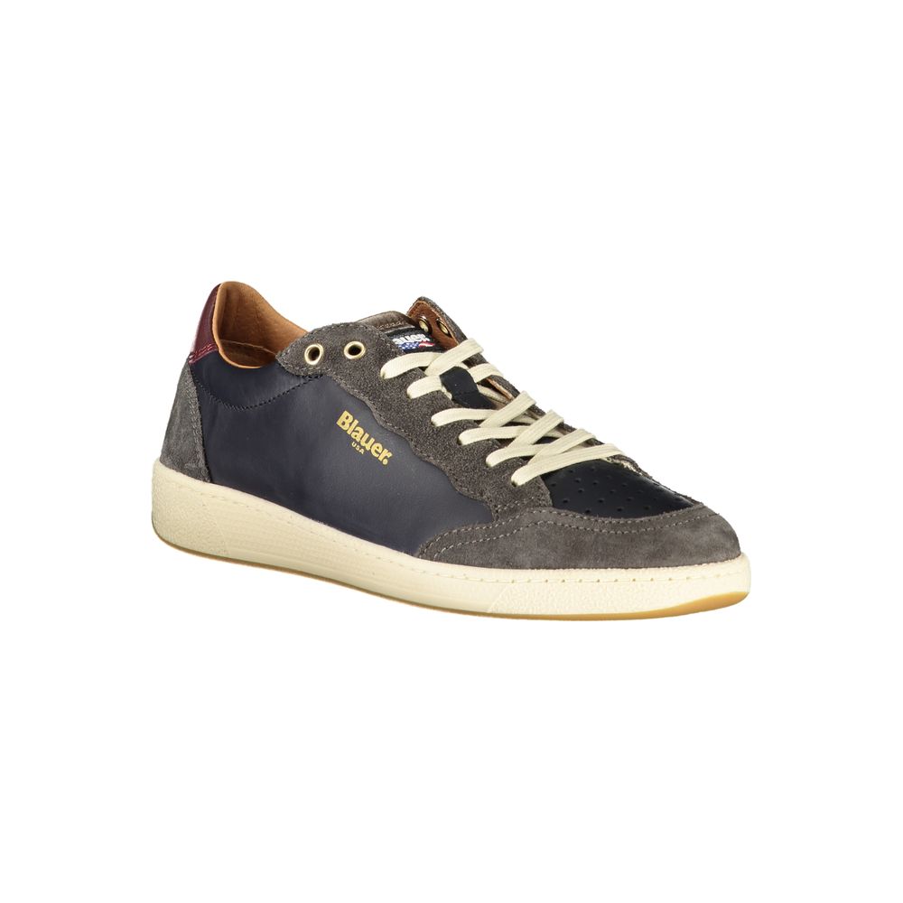 Blauer Baskets Cuir Bleu, Détails Contrastés, Semelle Amovible