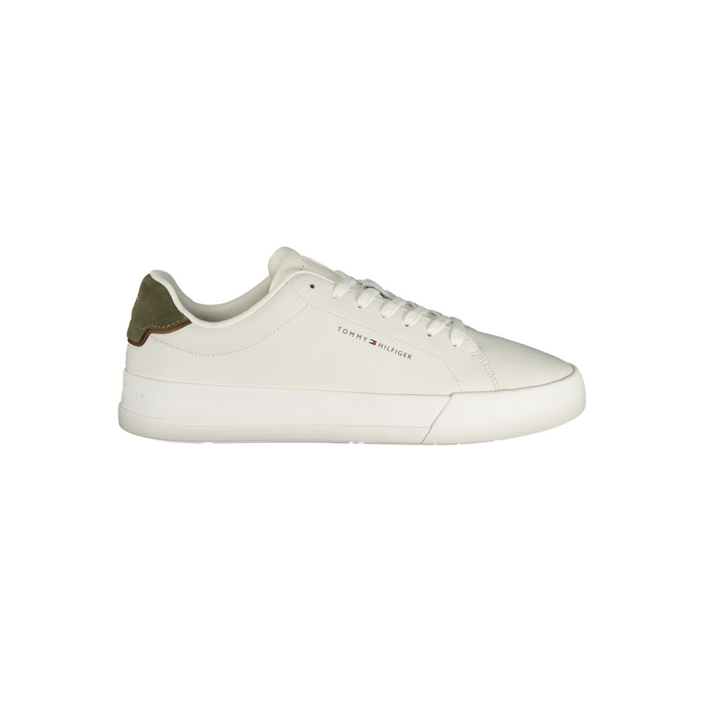 Tommy Hilfiger Baskets cuir blanc, détails verts, semelle amovible