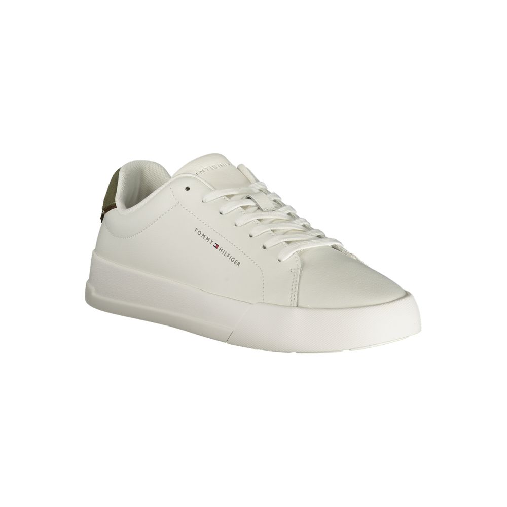 Tommy Hilfiger Baskets cuir blanc, détails verts, semelle amovible