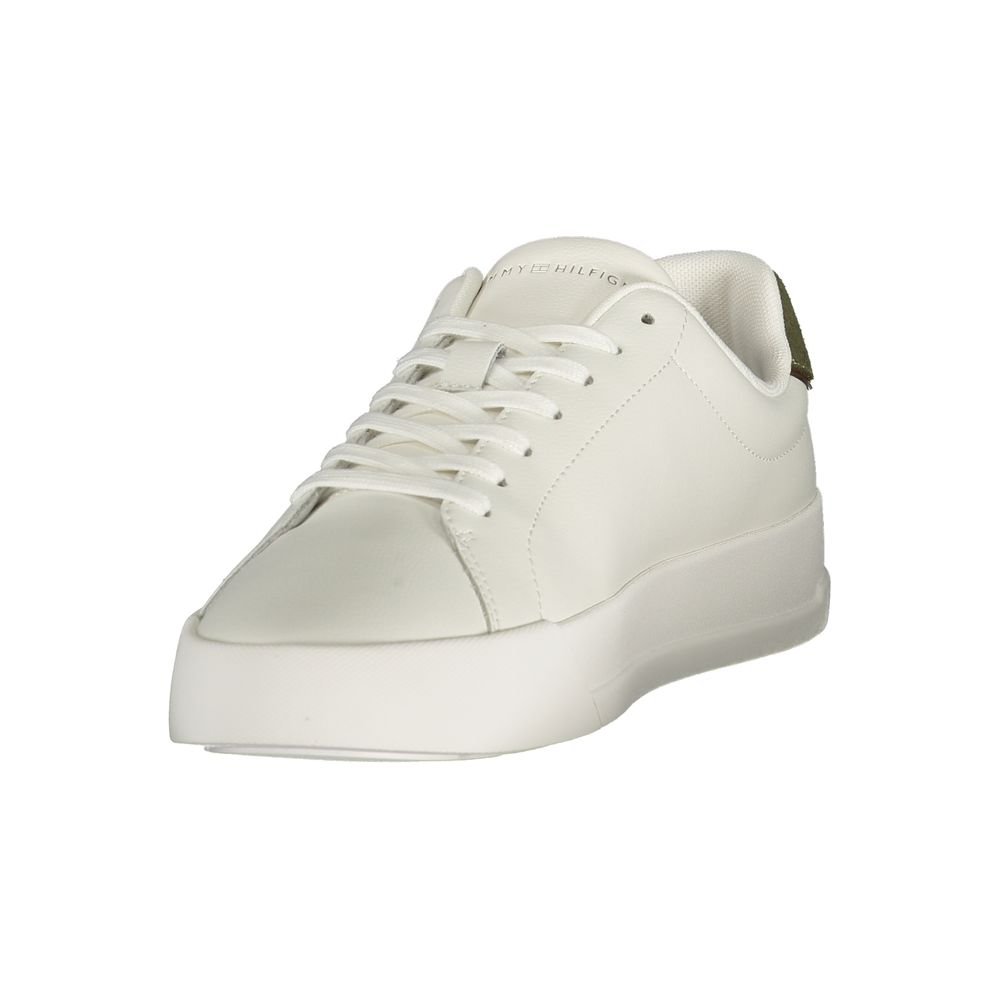 Tommy Hilfiger Baskets cuir blanc, détails verts, semelle amovible