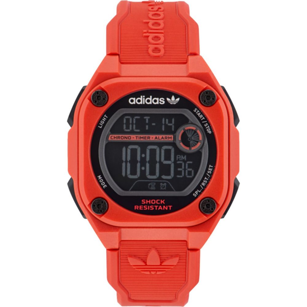 Adidas Montre Digitale Rouge, Bracelet Caoutchouc, Étanche 10ATM