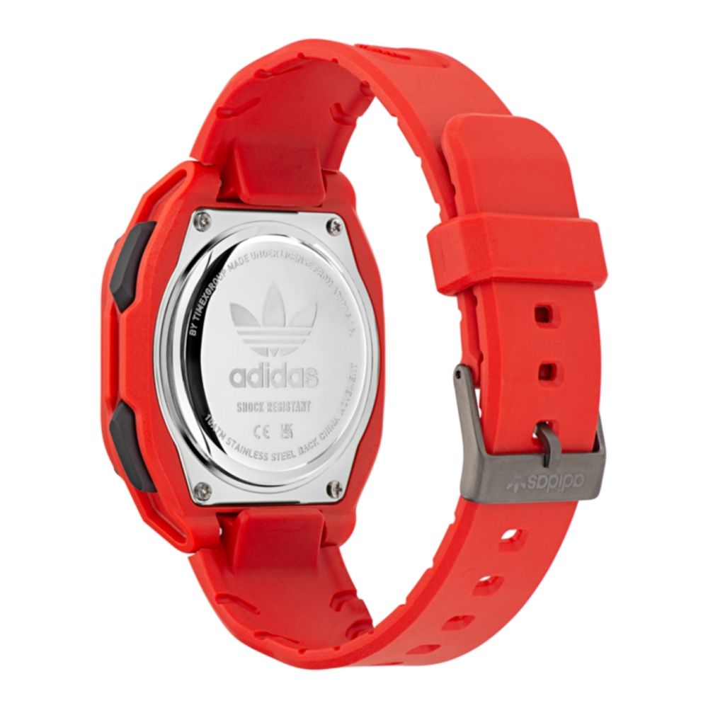 Adidas Montre Digitale Rouge, Bracelet Caoutchouc, Étanche 10ATM