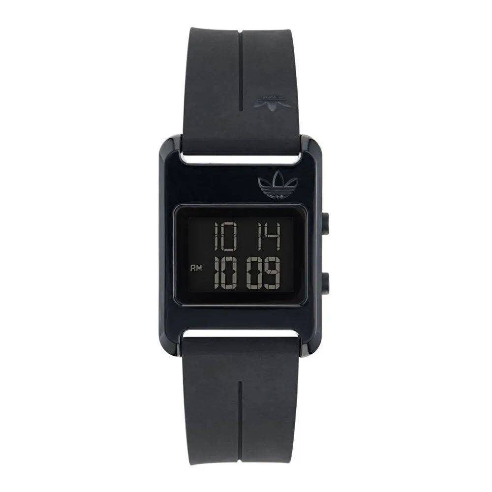 Adidas Montre Digitale Noire, Boîtier Acier, Bracelet Silicone