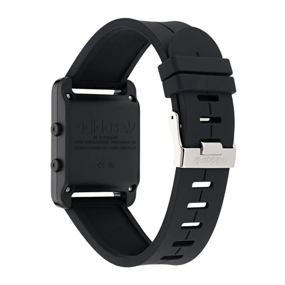Adidas Montre Digitale Noire, Boîtier Acier, Bracelet Silicone