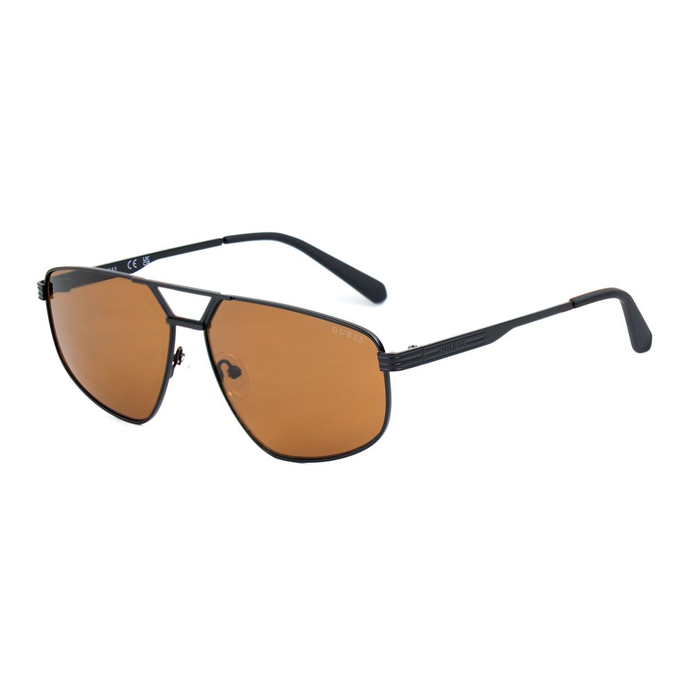 Guess Lunettes Métal Noir, Verres Bruns, Style Masculin Premium