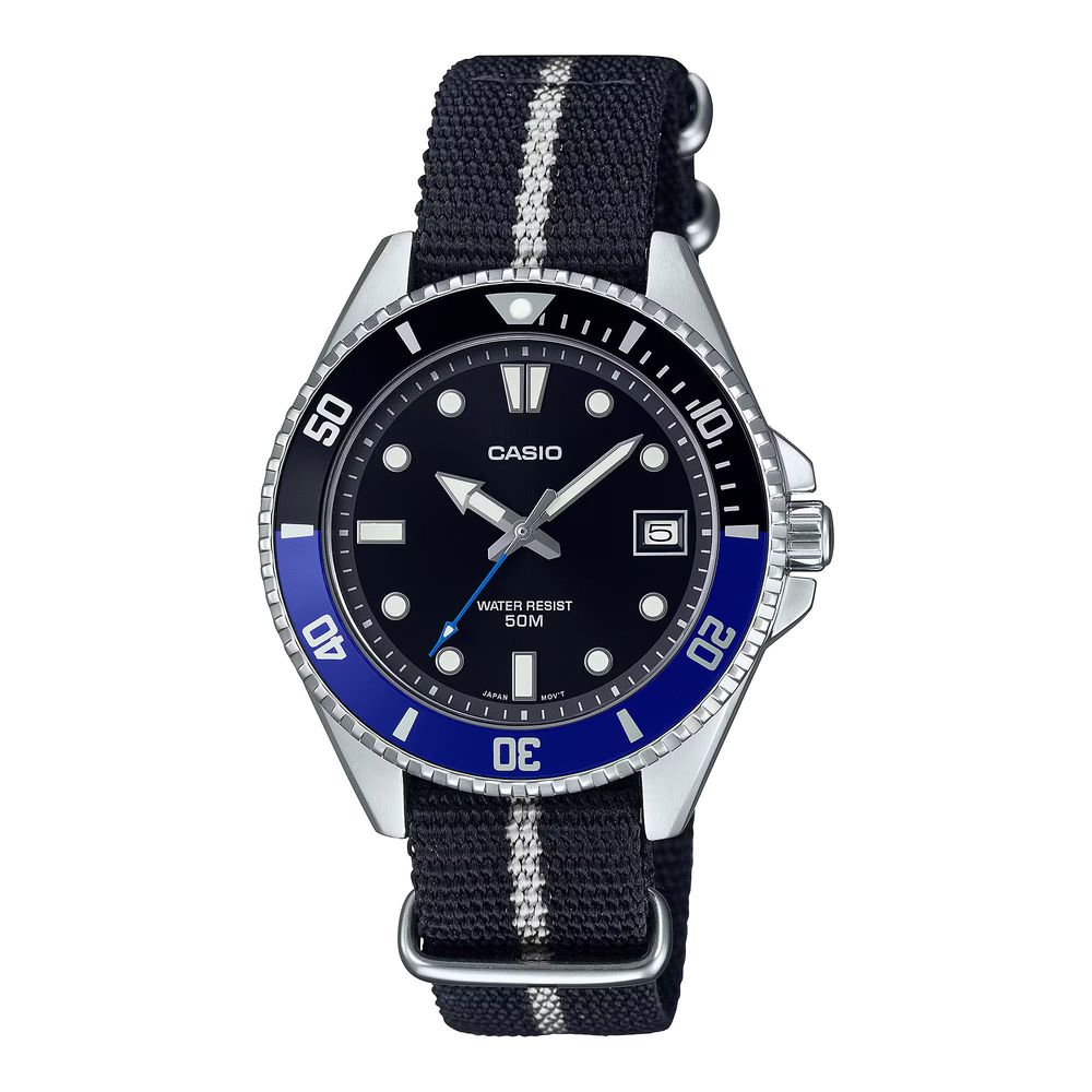 Casio Montre Sport Tissu Noir, Boîtier Gris, Lunette Tournante