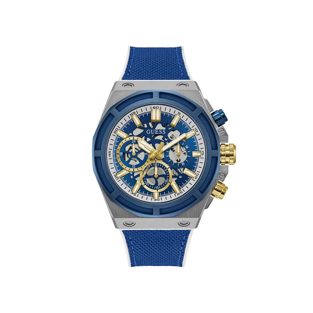 Guess Montre Sport Bleue, Boîtier Acier Gris, Bracelet Silicone