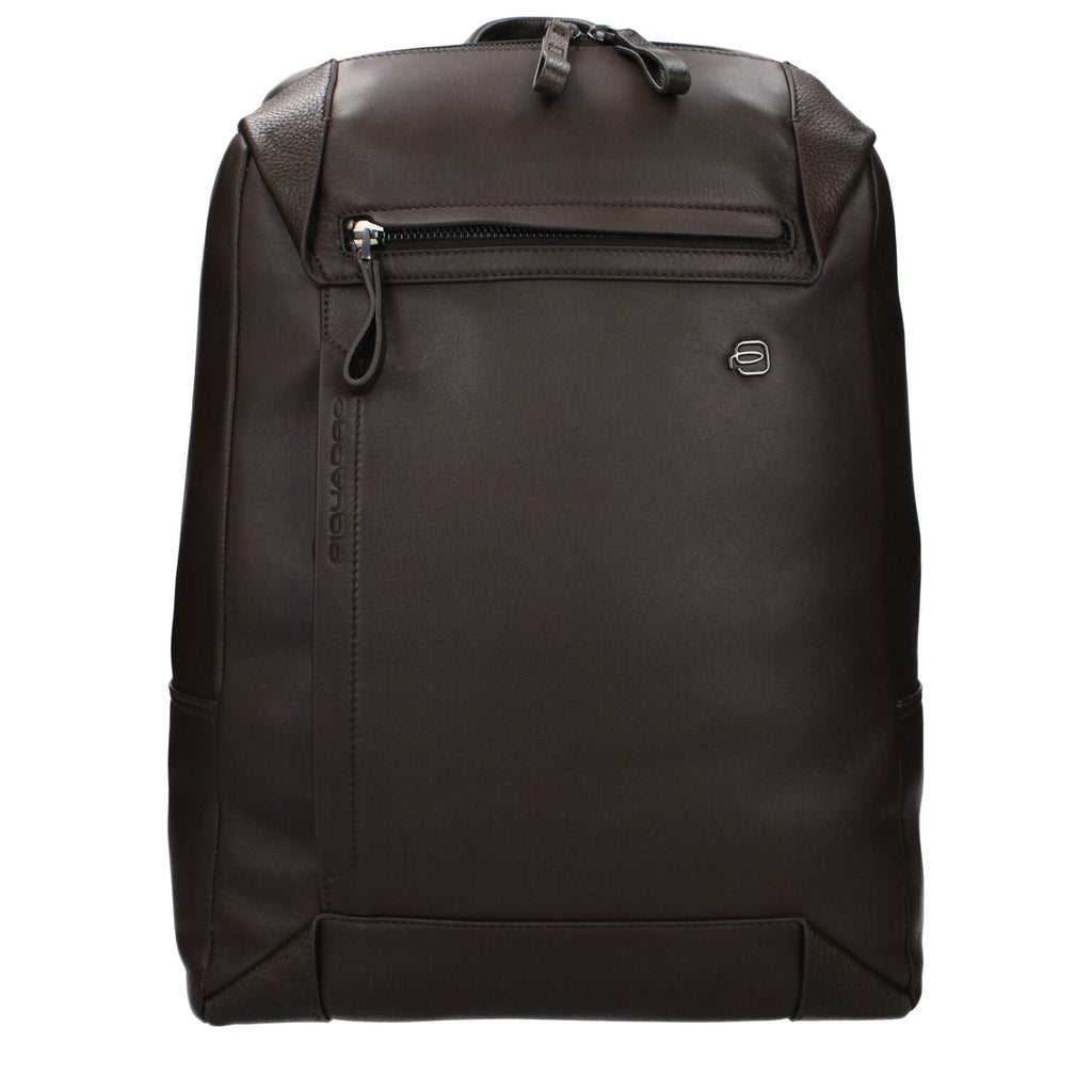 Piquadro Sac à dos cuir marron, compartiment PC, effet vintage