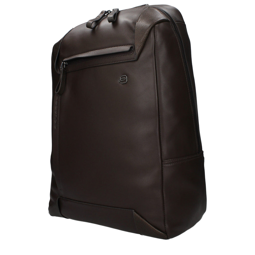 Piquadro Sac à dos cuir marron, compartiment PC, effet vintage