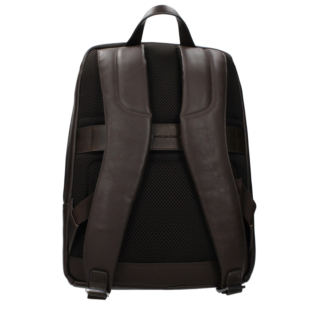 Piquadro Sac à dos cuir marron, compartiment PC, effet vintage