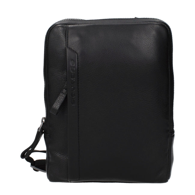 Piquadro Sacoche bandoulière cuir noir, logo frontal, effet vintage - Piquadro | Hollys Men