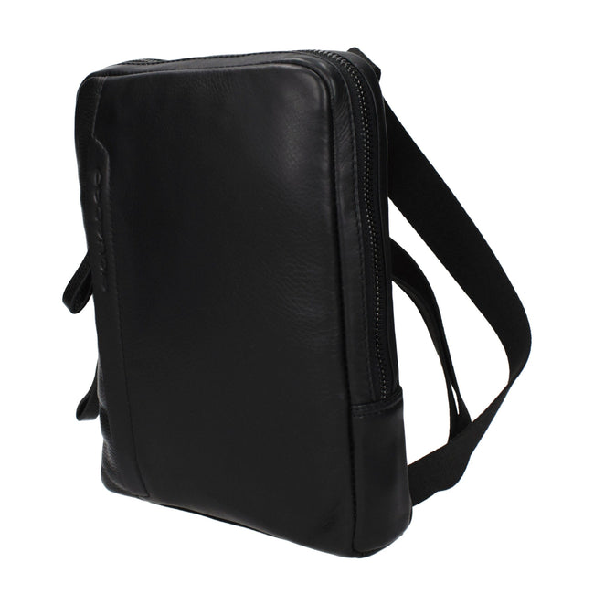 Piquadro Sacoche bandoulière cuir noir, logo frontal, effet vintage - Piquadro | Hollys Men